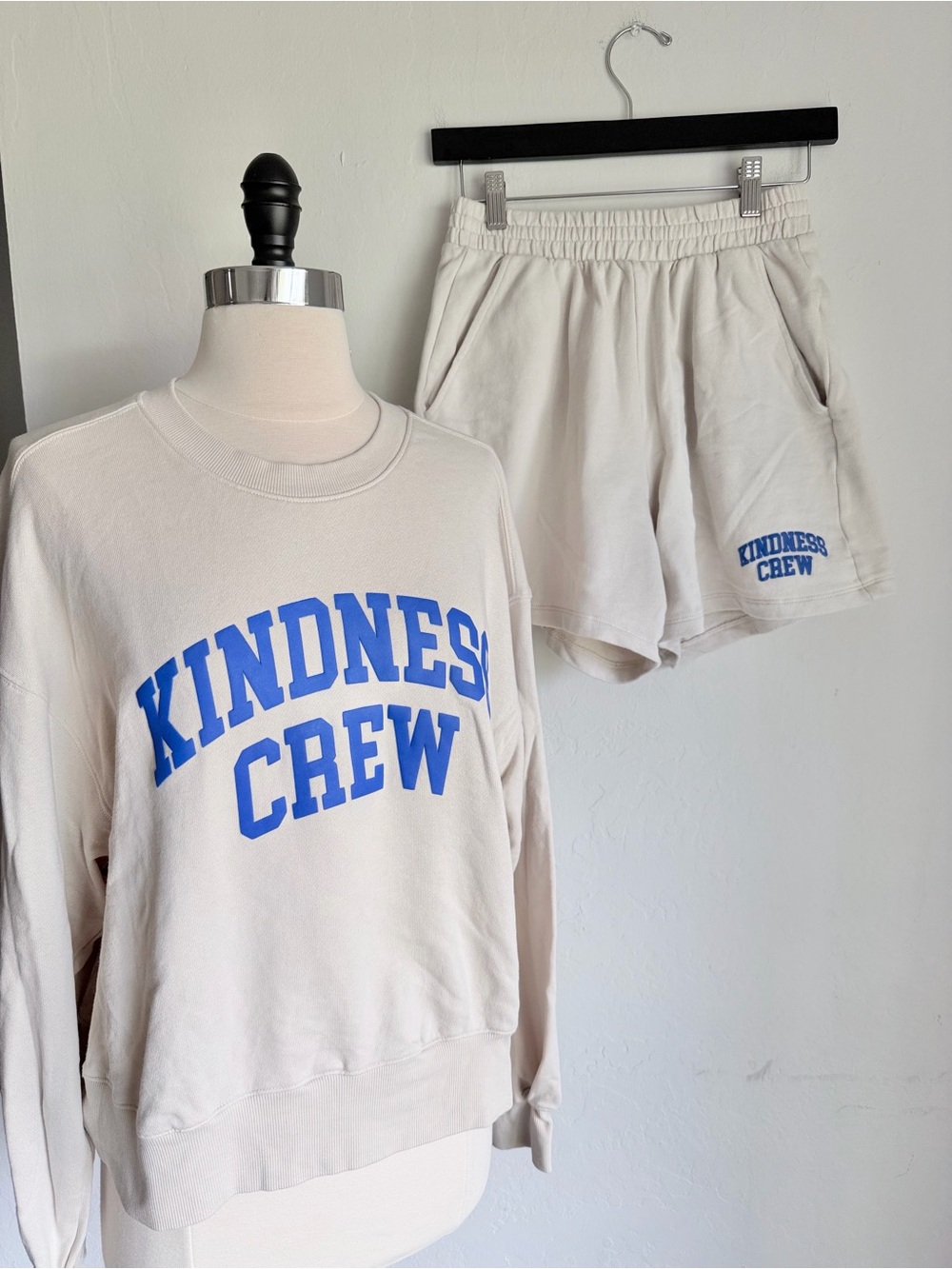 Old Navy “Kindness Crew” Graphic Print Fleece Sweatshirt and Shorts Set, Beige